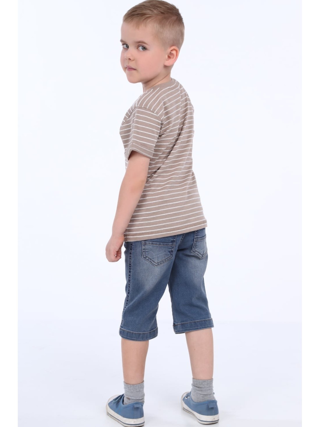 Beige gestreiftes Jungen-T-Shirt NDZ4474 – Online-Shop – Boutique